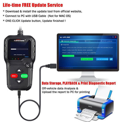EOBD Functions Car Scan Tool Vehicle Engine Fault Scanners With Extra BAT Check, O2 Sensor, On-board Monitoring Test [<lun>]