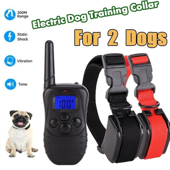 Professional LCD Electric 300M 100LV Levels Waterproof Shock Vibra Pet Training Collar Electric Pet Dog Training Remote Control Collar (Color: Black)