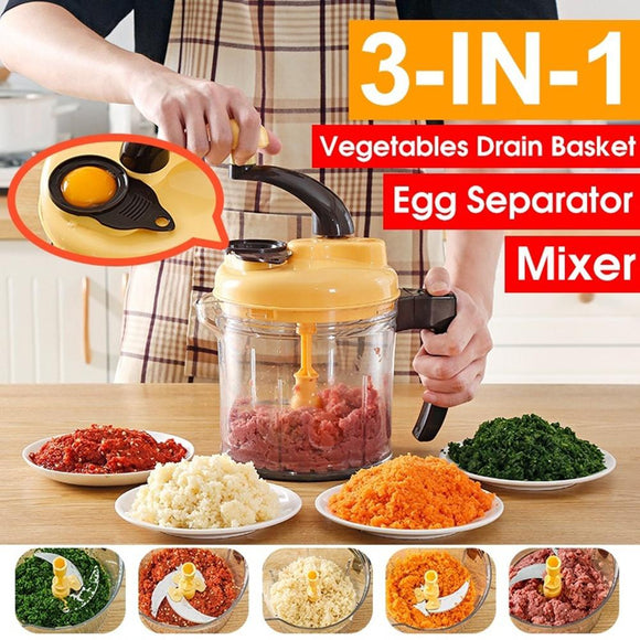 2020 New 3-in-1 2L Portable Manual Food Meat Vegetable Chopper Shredder Food Processor Household Crusher Garlic Vegetables Fruits Chopper Grinder