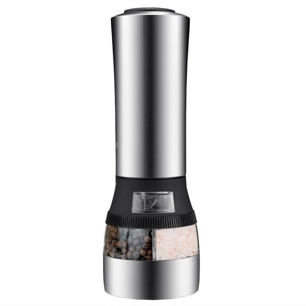 2 IN 1 Electric Gravity Pepper Grinder &amp; Salt Mill with Adjustable Coarseness,  Battery Powered Automatic Pepper Mill Grinder,One Hand Opetated,Brushed Stainless Steel Pepper Shaker with Ceramic Blades