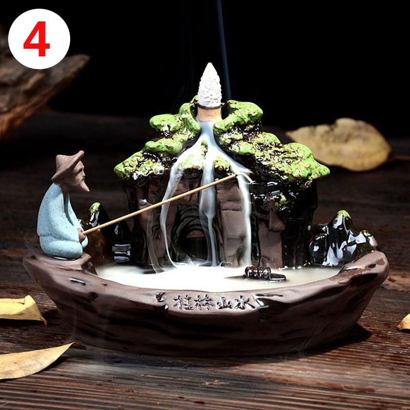 Backflow Ceramic Waterfall Glaze Incense Smoke Cone Burner Holder Home Decor [<lun>]