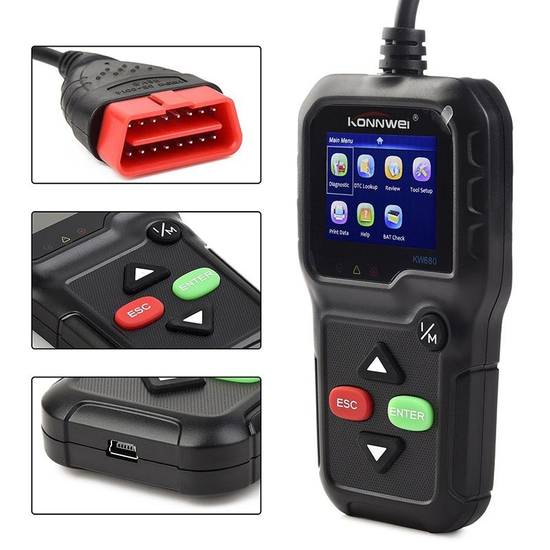 EOBD Functions Car Scan Tool Vehicle Engine Fault Scanners With Extra BAT Check, O2 Sensor, On-board Monitoring Test [<lun>]
