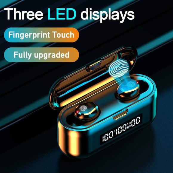 New [ 9D HiFi Bluetooth 5.0 CVC8.0 Noise Reduction Stereo ]Wireless TWS Bluetooth Headset LED Display Headset Waterproof Dual Headphones with Power Bank Chagring case Led Binaural Version 4000/8000mAh Or Only the Battery Case Optional)