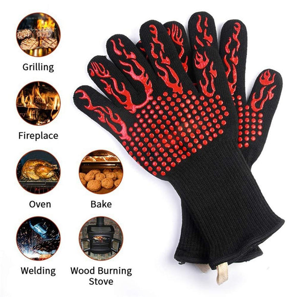 BBQ Glove 1472℉ Versatile Heat Resistant Grill Gloves Prefect for Oven Mitts Cooking Baking Barbecue [<lun>]