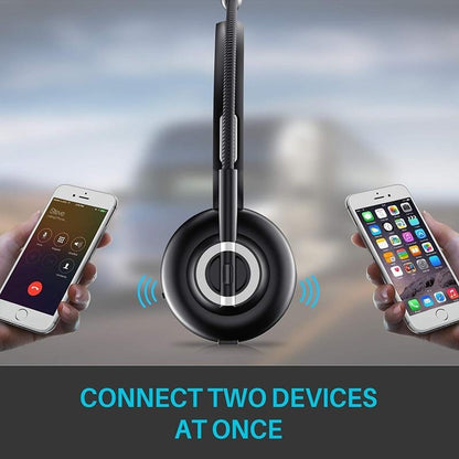 Trucker Bluetooth Headset with Charging Dock,On-Ear Office Wireless Headset with Noise Cancelling Microphone for Call Center,Mobile Phones, Laptop,Skype,VoIP,Truck Drivers,Supports Music