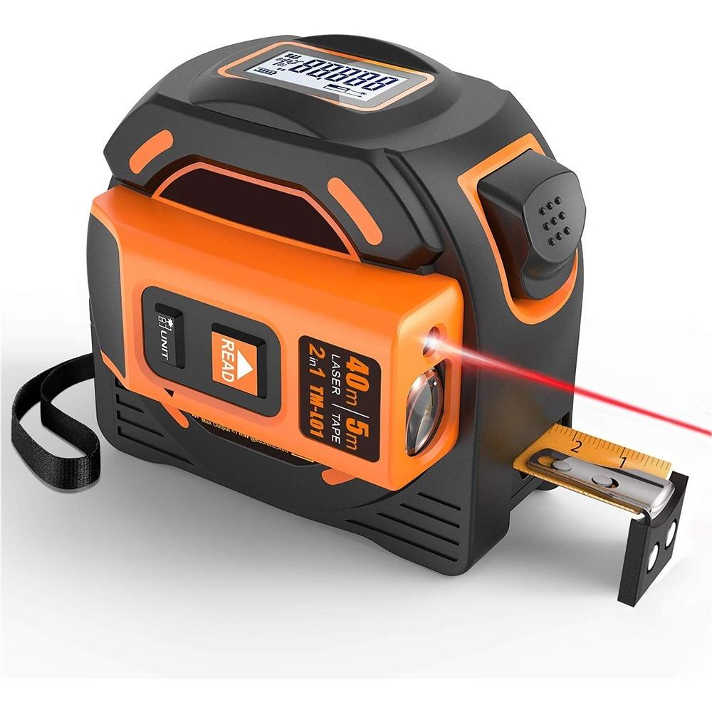 Laser Tape Measure 2-in-1,Construction Laser Measure 131 Ft, Tape Measure 16 Ft Metric and Inches with LCD Digital Display, Movable Magnetic Hook