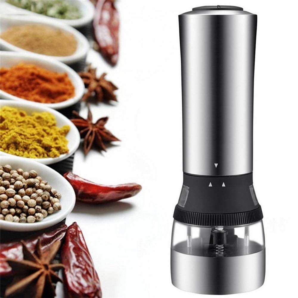 2021 New Stainless Steel Acrylic 2 in 1 Electric Seasoning Salt Pepper Grinder Muller Tool Silver [<lun>]