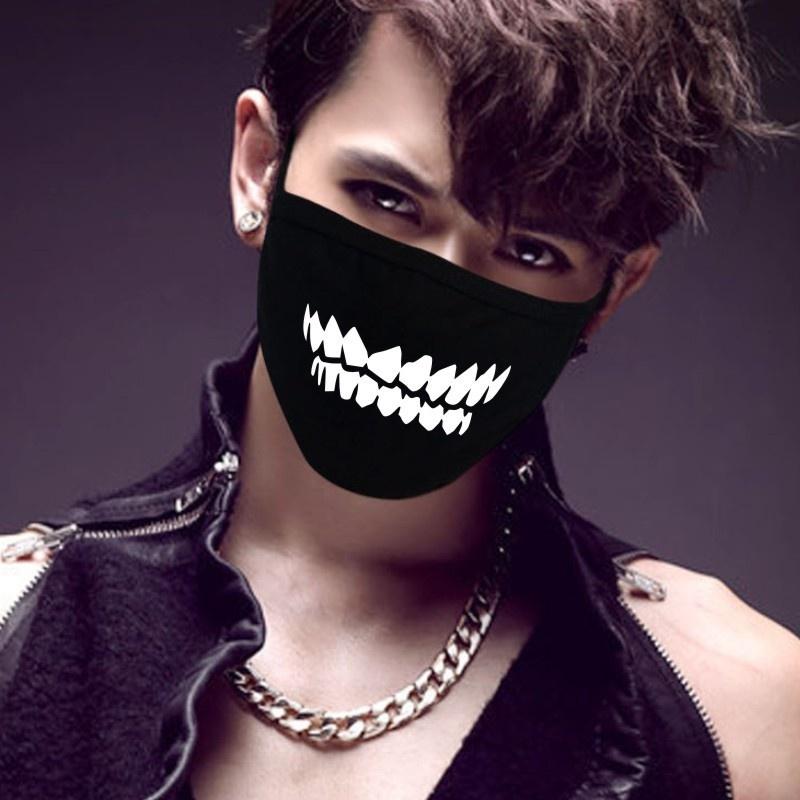 Unisex Dust-Proof Cotton Face Masks Windproof Black Mask Cartoon Printed Half Face Mouth Muffle