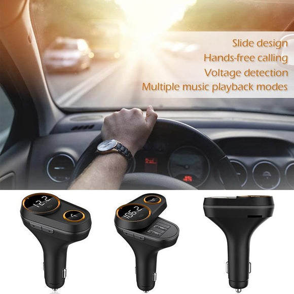 Car Adapter, Bluetooth FM Transmitter for car, Wireless In-Car Bluetooth Receiver for iPhone iPad Samsung, Hands-free Car Charger with 2.4A Dual USB Ports, TF Card Mp3 Player [<lun>]