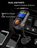 Bluetooth FM Transmitter for Car Wireless In-Car FM Radio Transmitter Adapter, Hands-Free Car Kit w/Smart QC3.0 and 2.4A Dual USB Ports, Replaceable Fuse, AUX In/Out, SD/TF Card Slot