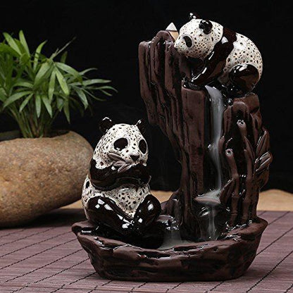 Chinese Panda Ceramic Round Handmade  Backflow Incense Holder  Burner, Aromatherapy Ornament Home Decor Meditation Yoga [<lun>]