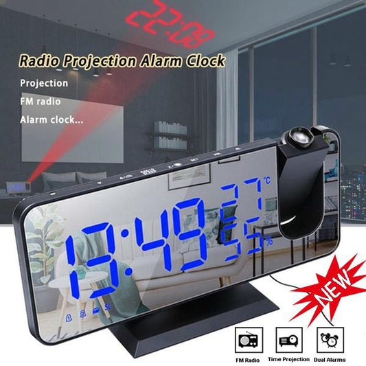 Newest Projection Alarm Clock for Bedroom,Projector Ceiling Clock with Digtal LED Temperature Humidity Display&amp;Dimmer,Projector FM Radios 3 typer [<lun>]