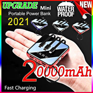 New 10000mAh/20000mAh mini power bank, with cable power bank LED flashlight power display portable charger