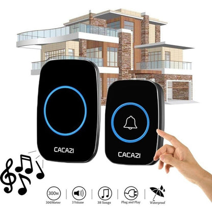 Home Waterproof Wireless Doorbell Smart LED Light Calling Bell 300M Remote EU UK US Plug 38 Songs Chime Jingle Bell