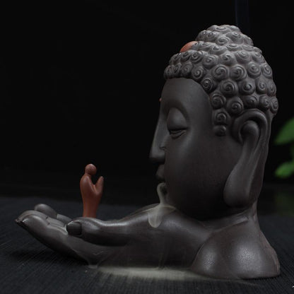 Ceramic Waterfall Backflow Incense Burner Incenser Holder Home Decor Aromatherapy Ornament+ 20 Cone Incense Free (Brown Black) [<lun>]