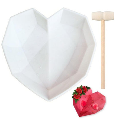2021 New 3D Diamond Love Heart Shape Silicone Cake Mold Non-stick Silicone Baking Mold Sponge Chiffon Mousse Dessert Molds for Birthday Valentine's Day