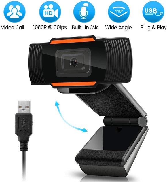 Full HD Webcam 1080P, Streaming Camera, Widescreen Video Calling and Recording with Microphone, USB Wide Angle Skype Camera with Facial-Enhancement Technology, Desktop, Laptop