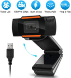 Full HD Webcam 1080P, Streaming Camera, Widescreen Video Calling and Recording with Microphone, USB Wide Angle Skype Camera with Facial-Enhancement Technology, Desktop, Laptop