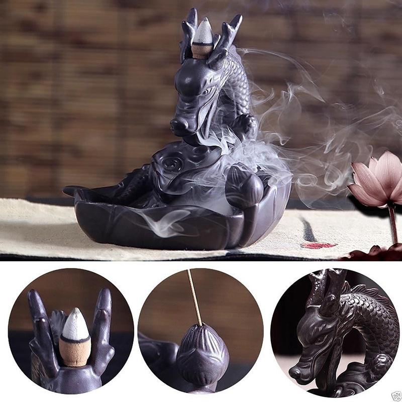 Dragon Incense Waterfall Handmade Backflow Incense Ceremic Incense Holder Aromatherapy Ornament Home Decor + 20 Backflow incense cones [<lun>]