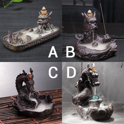 Various Ceramic Chinese dragon Backflow Incense cone burner,Chinese traditional  Handmade Beautiful Scene Ceramic Home Decor gifts [<lun>]