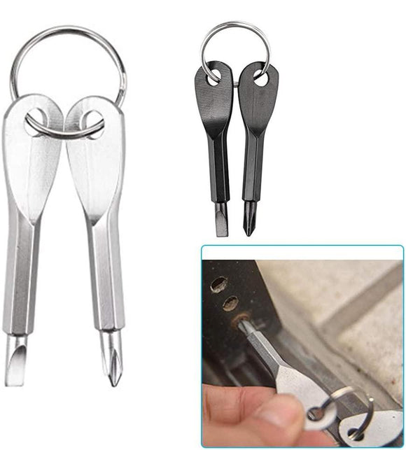 Hot Sale 2 Keys Stainless Keychain Pocket Tool Screwdriver Set EDC Outdoor Multifunction Fashion [<lun>]