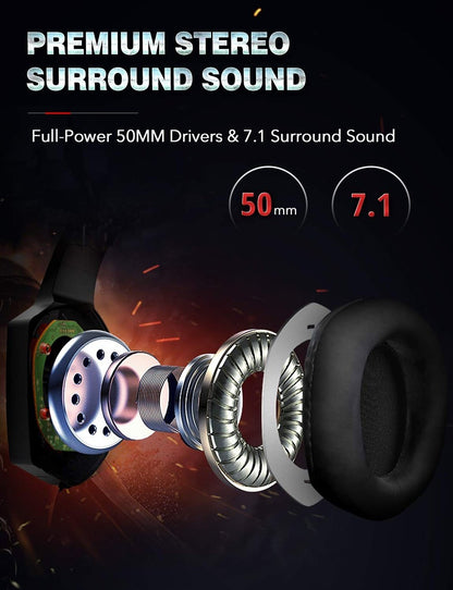 Gaming Headset PS4 Headset with 7.1 Surround Sound, Xbox One Headset w/ Noise Canceling Microphone &amp; LED Light, Compatible with PS4, Xbox One, Switch, PC, Mac, Laptop, Over Ear Headphones