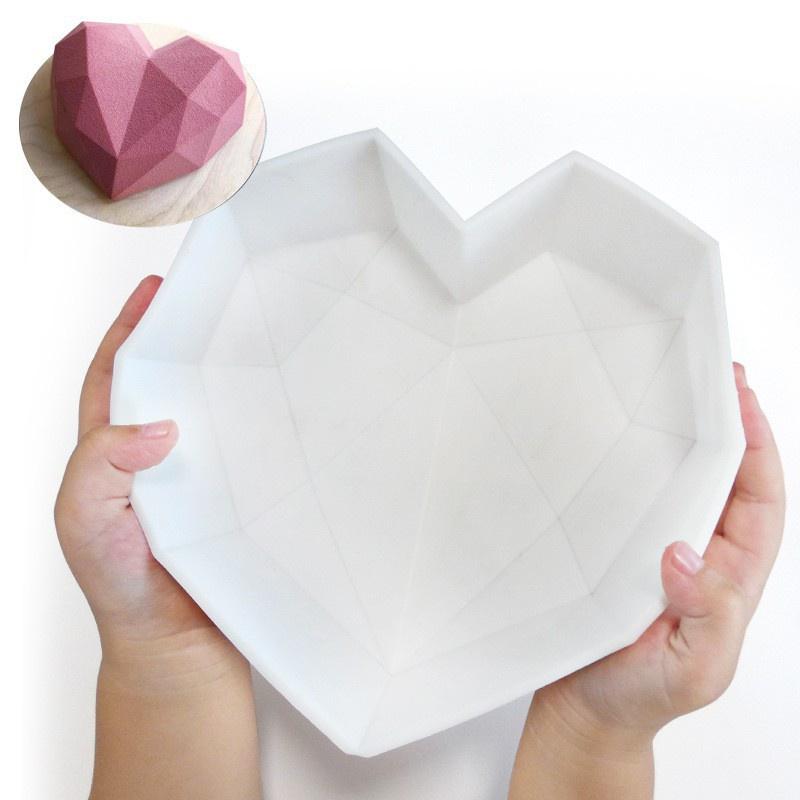 2021 New 3D Diamond Love Heart Shape Silicone Cake Mold Non-stick Silicone Baking Mold Sponge Chiffon Mousse Dessert Molds for Birthday Valentine's Day
