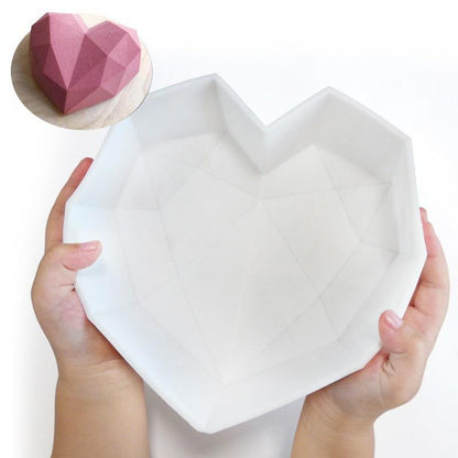 2021 New 3D Diamond Love Heart Shape Silicone Cake Mold Non-stick Silicone Baking Mold Sponge Chiffon Mousse Dessert Molds for Birthday Valentine's Day
