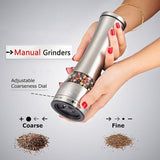 Manual Pepper Grinder or Salt Mill with Adjustable Coarseness,Brushed Stainless Steel Pepper Mill Shaker with Ceramic Blades for Professional Chef