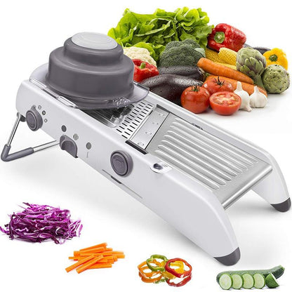 New Mandoline Food Slicer, Stainless Steel Adjustable Vegetable Cutter Manual Kitchen Vegetable Shredder Julienne Chopper for Potato French Fries Fruits Vegetable Salad White [<lun>]