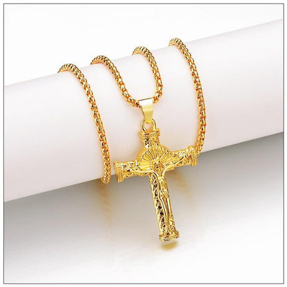 NEW Vintage Brother 18K Alloy Cross Necklace Men's Catholic Jesus Pendant + Necklace [<lun>]