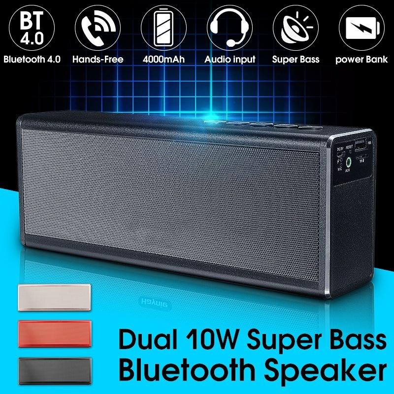 Haynie Professional Metal 4000mAh Dual 10W Super Bass Wireless Bluetooth 4.0 Stereo HIFI Speaker Power Bank Handfree TF AUX Wireless Bluetooth Speaker Dual Stereo Super Bass Speaker Portable Handfree Subwoofer Support Handfree TF AUX