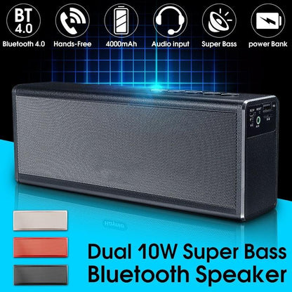 Haynie Professional Metal 4000mAh Dual 10W Super Bass Wireless Bluetooth 4.0 Stereo HIFI Speaker Power Bank Handfree TF AUX Wireless Bluetooth Speaker Dual Stereo Super Bass Speaker Portable Handfree Subwoofer Support Handfree TF AUX