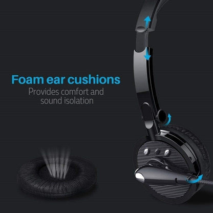 Bluetooth Headphones with Microphone, YAMAY Bluetooth Headset Wireless Headphones on Ear with Noise Cancelling Boom Mic Mute Key Clear Sound, Foldable Headset for Cell Phones PC Tablet Home Office