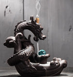 Exquisite Retro dragon Porcelain Ceramic Backflow Incense Burner Holder Buddhist Censer Decoration w/ 20 pcs Incense Cones