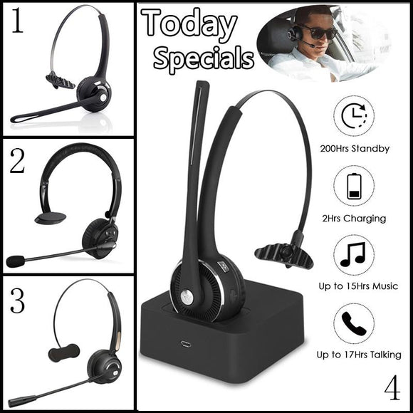 Latest Bluetooth Trucker Headphones with Mic,Wireless Bluetooth Headset Noise Cancelling Headphones with Boom Microphone On Ear Phone Headset for Office Phone Call Center Customer Service PC Cell Phones