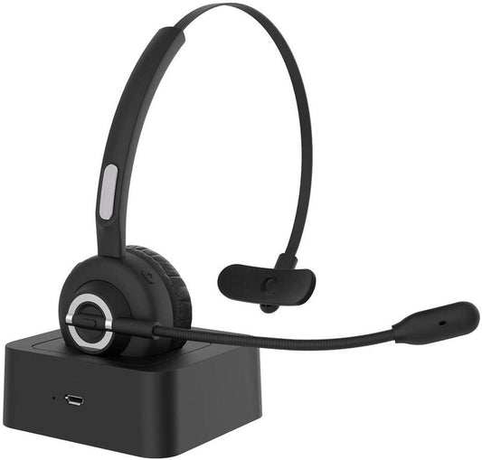 Trucker Bluetooth Headset with Charging Dock,On-Ear Office Wireless Headset with Noise Cancelling Microphone for Call Center,Mobile Phones, Laptop,Skype,VoIP,Truck Drivers,Supports Music