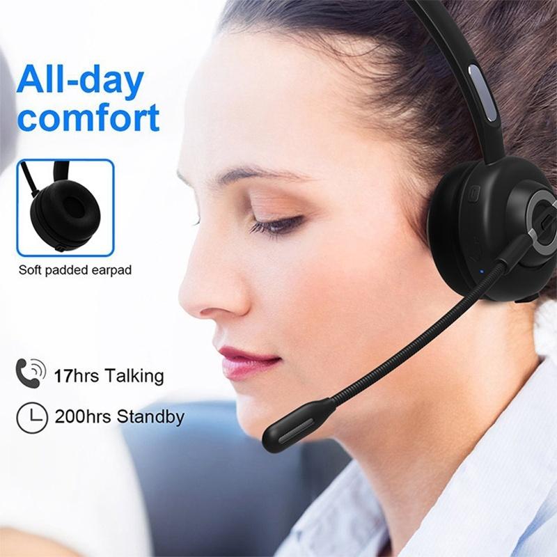 Trucker Bluetooth Headset with Charging Dock,On-Ear Office Wireless Headset with Noise Cancelling Microphone for Call Center,Mobile Phones, Laptop,Skype,VoIP,Truck Drivers,Supports Music