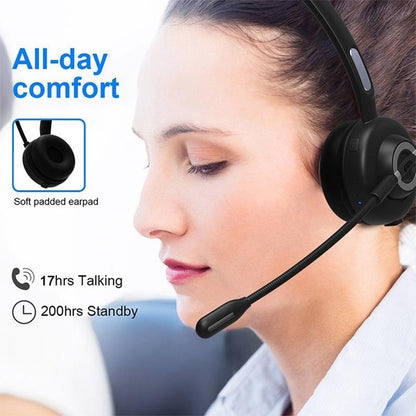 Trucker Bluetooth Headset with Charging Dock,On-Ear Office Wireless Headset with Noise Cancelling Microphone for Call Center,Mobile Phones, Laptop,Skype,VoIP,Truck Drivers,Supports Music