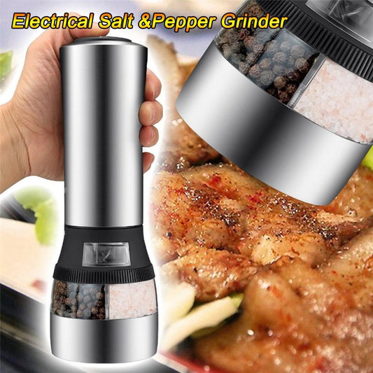 2021 New Stainless Steel Acrylic 2 in 1 Electric Seasoning Salt Pepper Grinder Muller Tool Silver [<lun>]