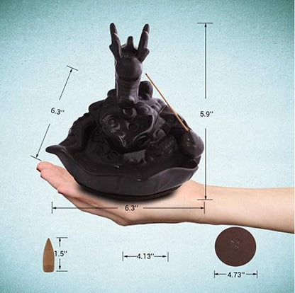 Dragon Incense Waterfall Handmade Backflow Incense Ceremic Incense Holder Aromatherapy Ornament Home Decor + 20 Backflow incense cones [<lun>]