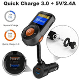 Bluetooth FM Transmitter, Wireless Hands-free Radio Adapter Car Charger Kit with 1.4 Inch Display, Music Player,Smart 2.4A+QC3.0 Dual USB Fast Car charge for Cell Phone (black)