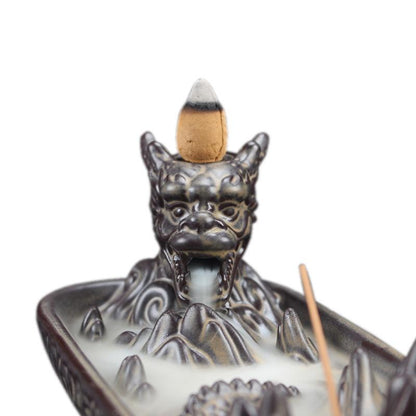 Ceramic Sculpture  Backflow Waterfall Smoke Incense Burner Censer Holder [<lun>]