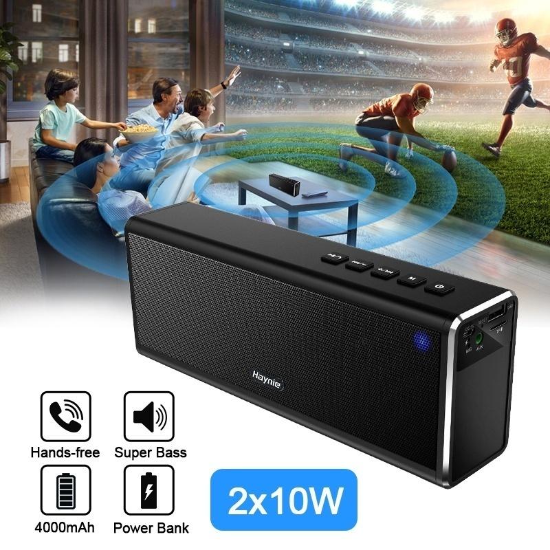 Haynie Professional Metal 4000mAh Dual 10W Super Bass Wireless Bluetooth 4.0 Stereo HIFI Speaker Power Bank Handfree TF AUX Wireless Bluetooth Speaker Dual Stereo Super Bass Speaker Portable Handfree Subwoofer Support Handfree TF AUX