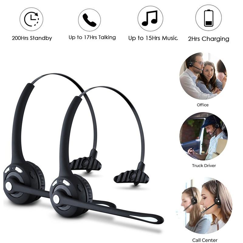 2021 New Pro Trucker Bluetooth Headset/Cell Phone Headset with Microphone, Office Wireless Headset, Over the Head Earpiece, On Ear Car Bluetooth Headphones for Cell Phone, Skype, Truck Driver, Call Center [<lun>]