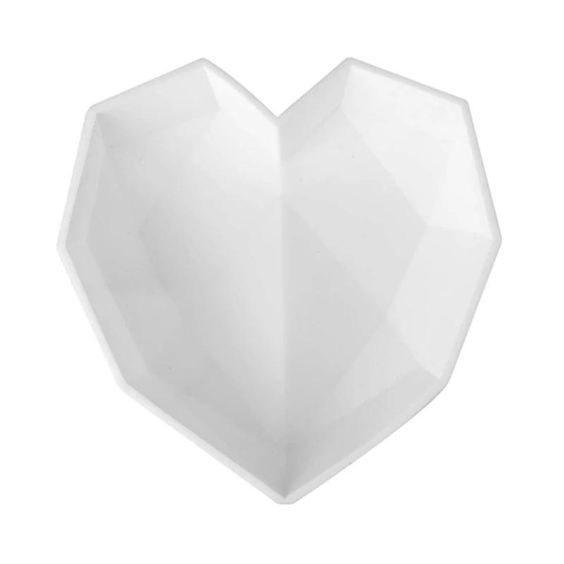 2021 New 3D Diamond Love Heart Shape Silicone Cake Mold Non-stick Silicone Baking Mold Sponge Chiffon Mousse Dessert Molds for Birthday Valentine's Day
