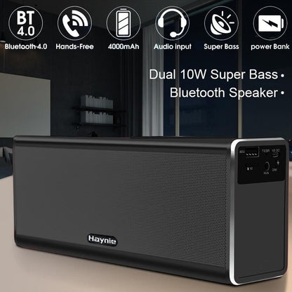 Haynie Professional Metal 4000mAh Dual 10W Super Bass Wireless Bluetooth 4.0 Stereo HIFI Speaker Power Bank Handfree TF AUX Wireless Bluetooth Speaker Dual Stereo Super Bass Speaker Portable Handfree Subwoofer Support Handfree TF AUX