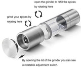 2 in 1 Salt &amp; Pepper Grinder -Stainless Steel Manual Dual Combo Black Pepper and Rock Salt Grinders with Adjustable Ceramic Inner Core for Kitchen, Party, Barbecue