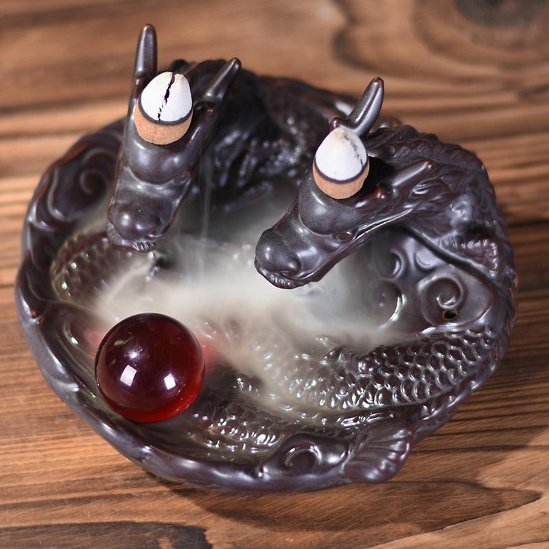 Various Ceramic Chinese dragon Backflow Incense cone burner,Chinese traditional  Handmade Beautiful Scene Ceramic Home Decor gifts [<lun>]