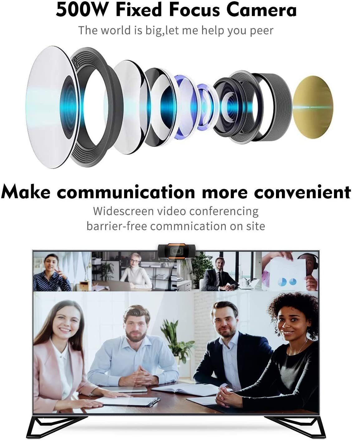 Full HD Webcam 1080P, Streaming Camera, Widescreen Video Calling and Recording with Microphone, USB Wide Angle Skype Camera with Facial-Enhancement Technology, Desktop, Laptop